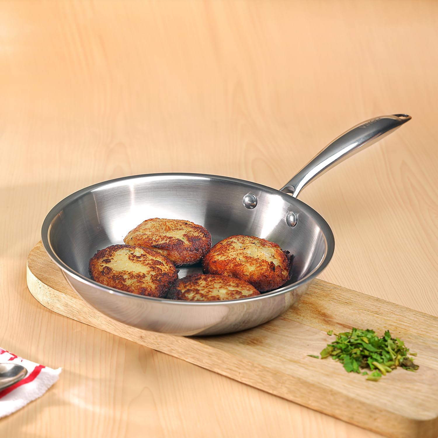 Vinod Platinum Triply Stainless Steel Fry Pan - 24 cm (Induction Friendly, 2.5mm thick) - Image 2
