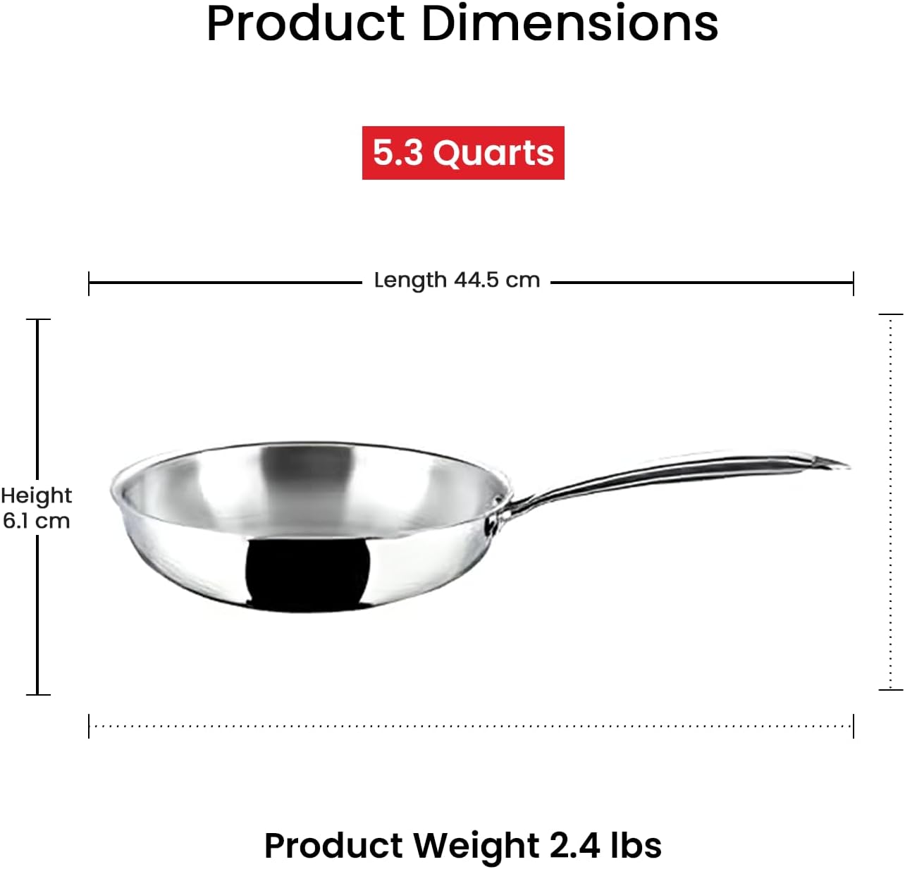 Vinod Platinum Triply Stainless Steel Fry Pan - 24 cm (Induction Friendly, 2.5mm thick) - Image 6