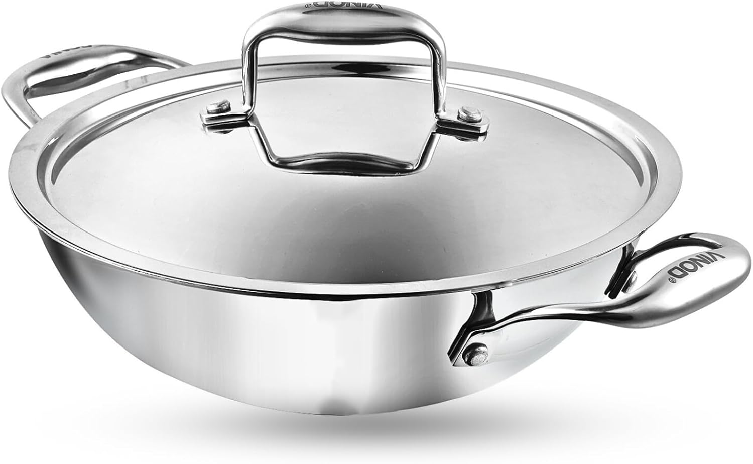 Vinod Platinum Triply Stainless Steel Kadai with Lid - 30 cm, 4.5 L (Induction Friendly)