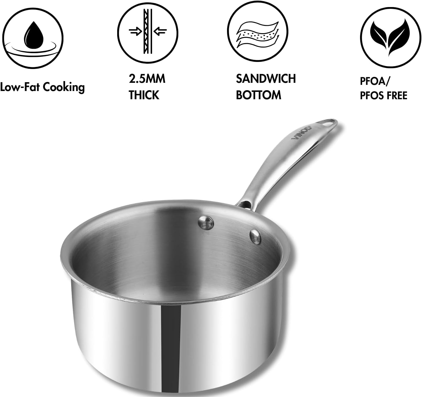 Vinod Platinum Triply Stainless Steel Milkpan -14 cm, 1.2 L (Induction Friendly) - Image 3