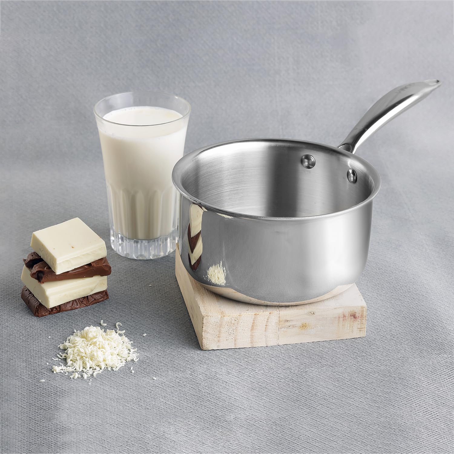 Vinod Platinum Triply Stainless Steel Milkpan -14 cm, 1.2 L (Induction Friendly) - Image 2