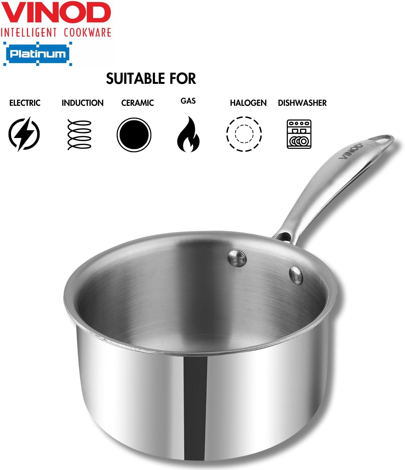 Vinod Platinum Triply Stainless Steel Milkpan -14 cm, 1.2 L (Induction Friendly) - Image 4