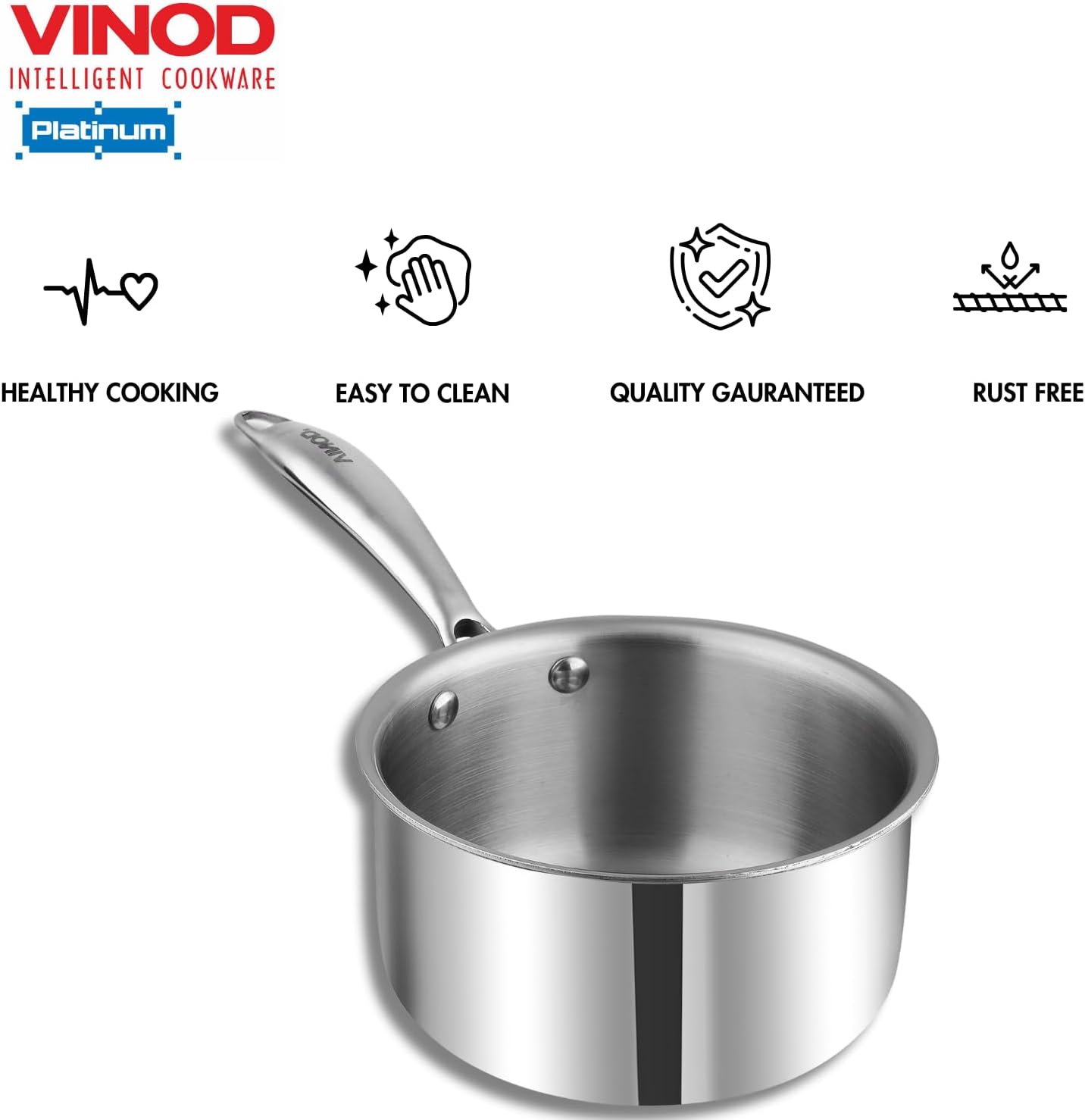 Vinod Platinum Triply Stainless Steel Milkpan -14 cm, 1.2 L (Induction Friendly) - Image 5