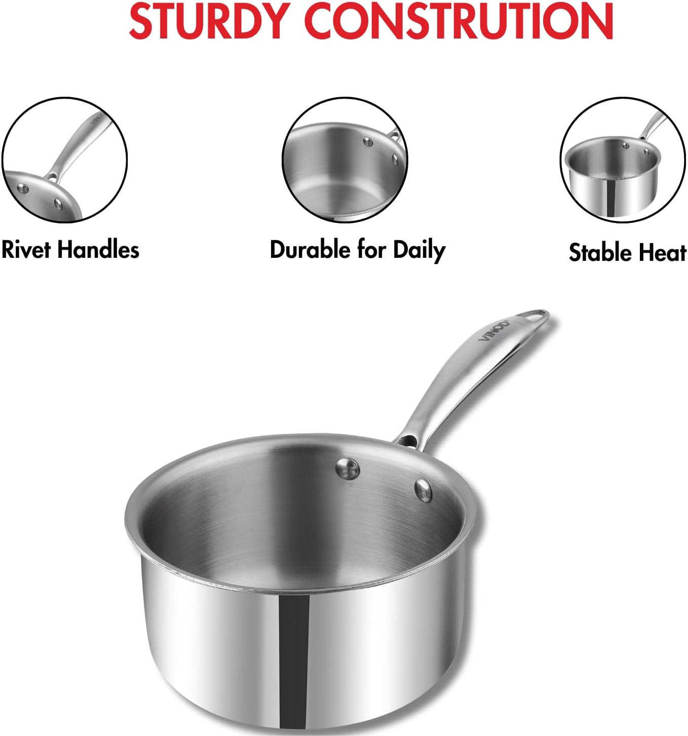 Vinod Platinum Triply Stainless Steel Milkpan -14 cm, 1.2 L (Induction Friendly) - Image 6