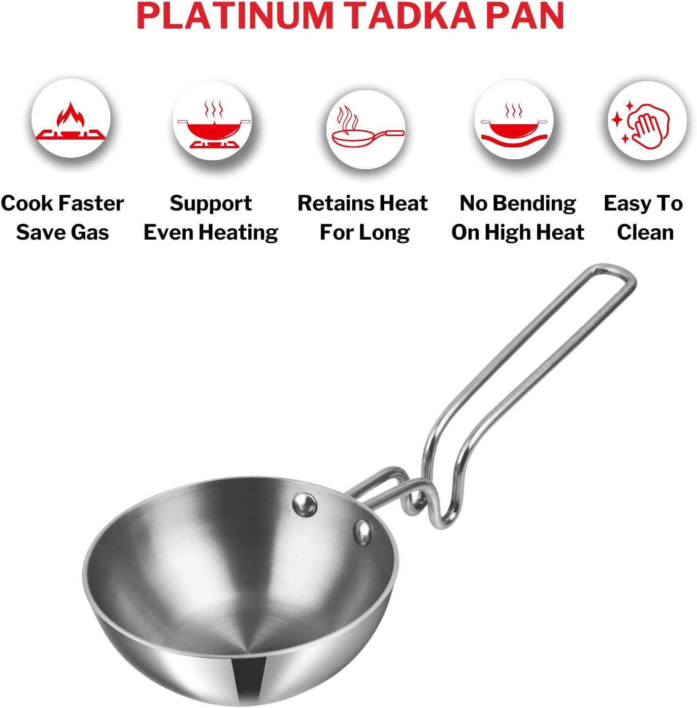 Vinod Platinum Triply Stainless Steel Tadka Pan - Large, 11cm - Image 4