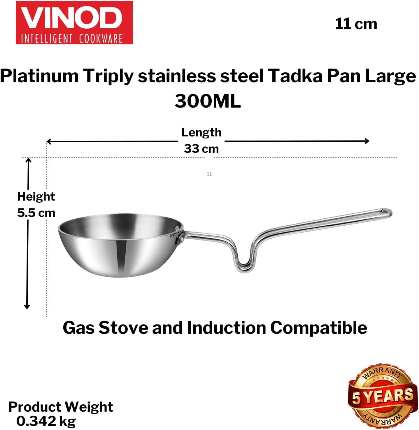 Vinod Platinum Triply Stainless Steel Tadka Pan - Large, 11cm - Image 6