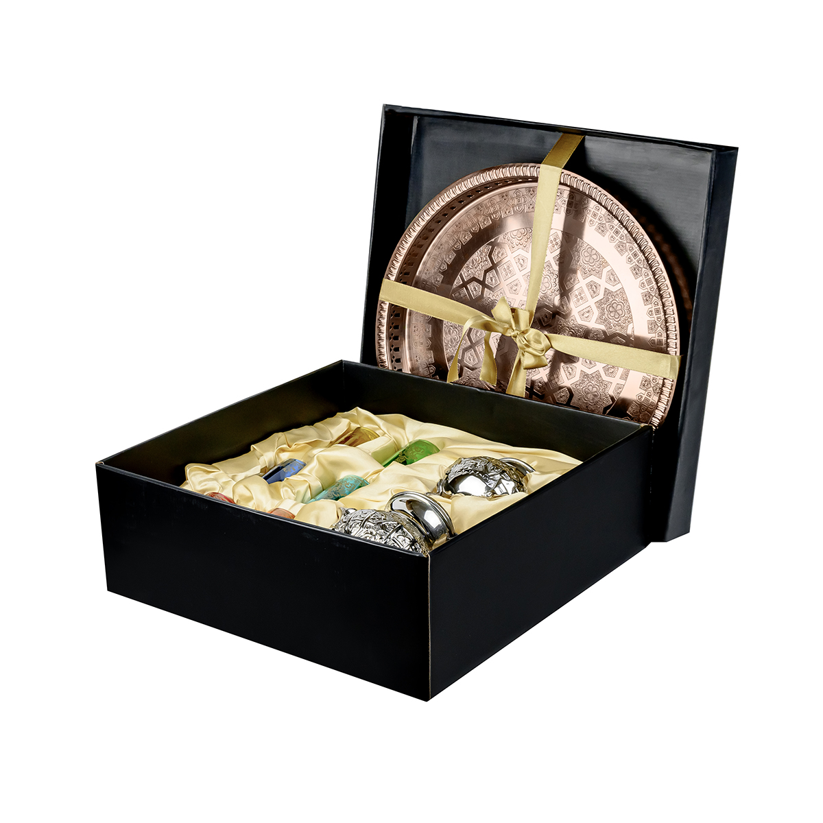 Cuisine Art Moroccan Brass Arwa Teaset with Copper Tray - 9 Pieces - Image 2