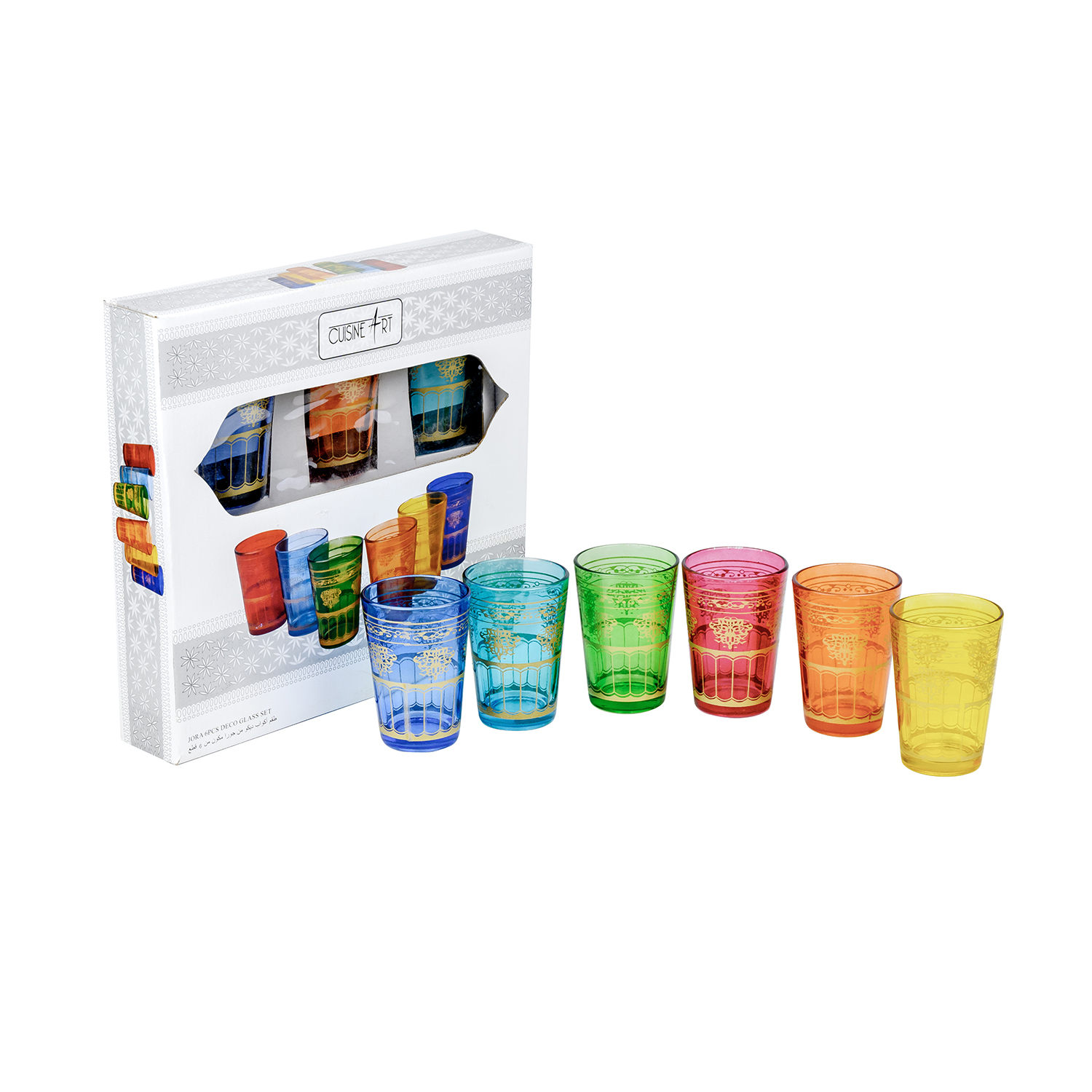 Cuisine Art Moroccan Brass Jora Deco Glass Set, 6 Pieces, Multicolor - Image 2