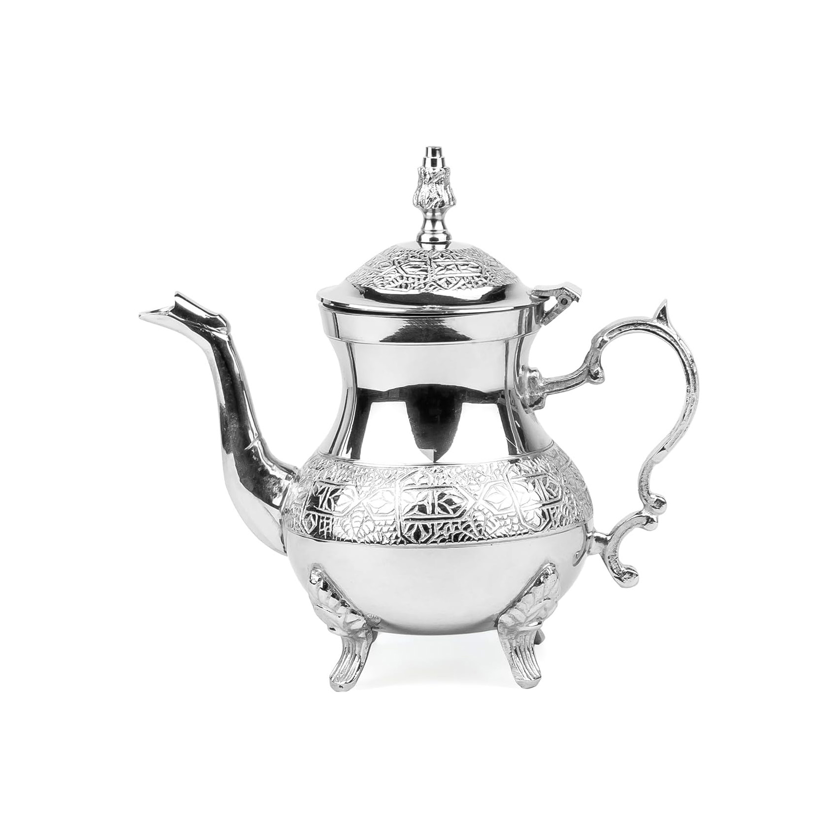Cuisine Art Moroccan Brass Teapot - Zwin, 500ml, Silver Handcrafted Traditional Tea Pot for Authentic Moroccan Tea Ceremony