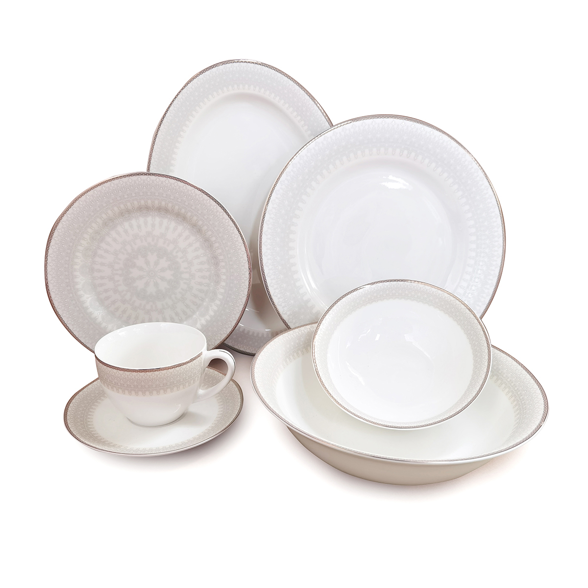 Shallow New Bone China Dinner Set - Suzy, 32 Pieces, White