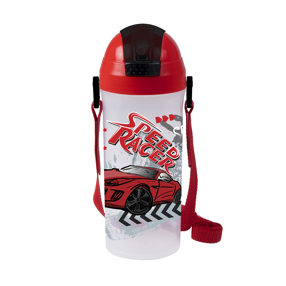 Herevin 610ml Speed Racer Printed School Bottle with Straw - BPA-Free Water Bottle Made from PP, TPE, Silicone & Stainless Steel Leak-Proof & Durable Sipper Bottle for Kids