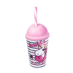 Herevin 340ml Pink Unicorn Printed Tumbler with Straw - BPA-Free PP Kids Sipper Cup with Secure Lid