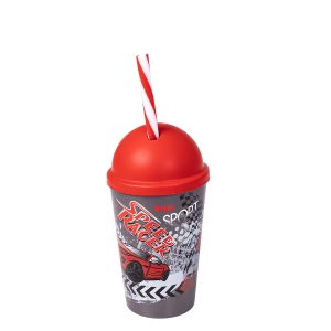 Herevin 340ml Speed Racer Printed Kids Tumbler with Straw - Multicolor BPA-Free PP Sipper Cup with Lid
