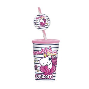 Herevin 340ml Pink Unicorn Printed Kids Tumbler with Fancy Straw  BPA-Free PP Sipper Cup with Secure Lid