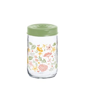Herevin 660ml Glass Spice Jar with Decorative PP Green Lid Botanic, Transparent