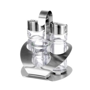 Cuisine Art Soda Lime Glass Cruet Set with Stand, 3 Pieces, Transparent