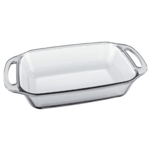 MARINEX Small Rectangular Glass Roaster with Handle 2.1L  Durable Heat-Resistant Borosilicate Bakeware Dish | Transparent Oven-Safe Roasting & Baking Tray with Easy-Grip Handles