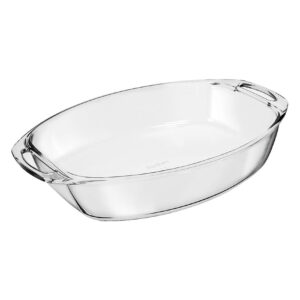 MARINEX Medium Oval Glass Roaster with Handle 3.2L  Durable Heat-Resistant Bakeware Dish | Transparent Oven-Safe Roasting & Baking Tray with Easy-Grip Handles