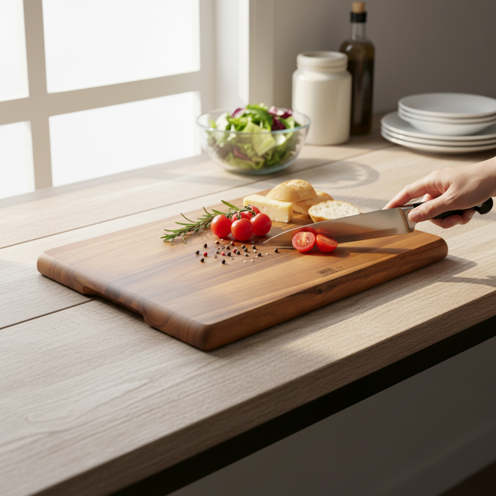 Billi Acacia Wood Cutting Board 40.5x30x2CM Premium Large Wooden Chopping Board for Kitchen, Brown - Image 7