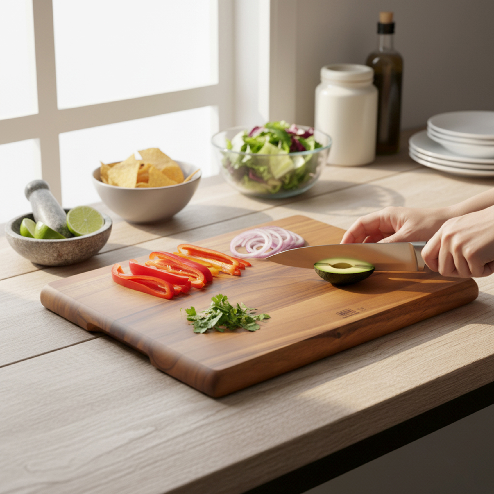 Billi Acacia Wood Cutting Board 40.5x30x2CM Premium Large Wooden Chopping Board for Kitchen, Brown - Image 3