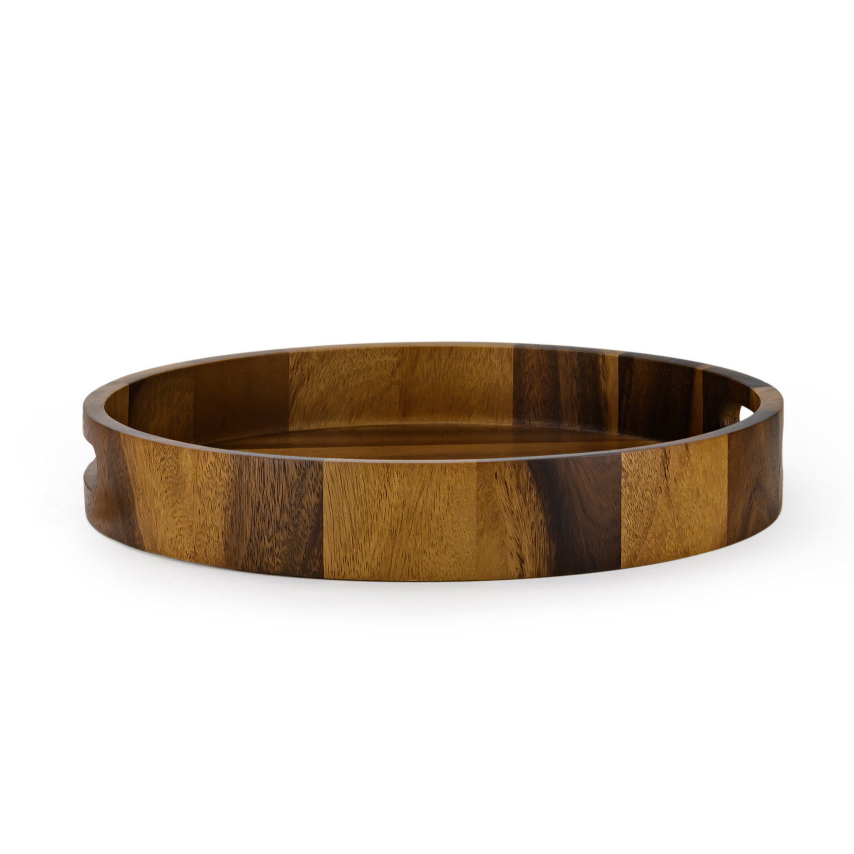 Billi Acacia Wood Serving Round Tray 14 inch - Premium Wooden Round Platter with Handles|Elegant Rustic Serving Tray for Snacks, Drinks, Breakfast & Décor