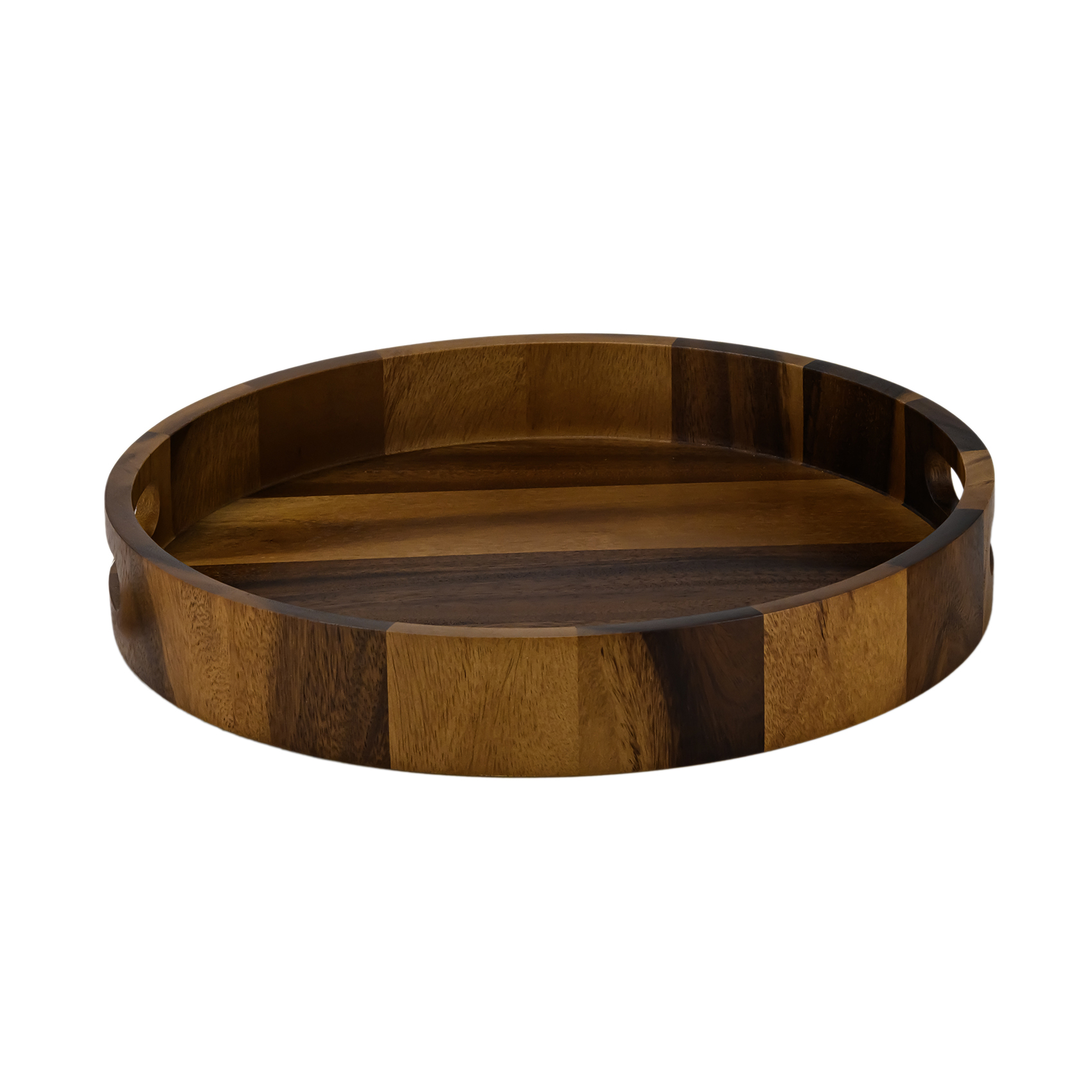 Billi Acacia Wood Serving Round Tray 14 inch - Premium Wooden Round Platter with Handles|Elegant Rustic Serving Tray for Snacks, Drinks, Breakfast & Décor - Image 2