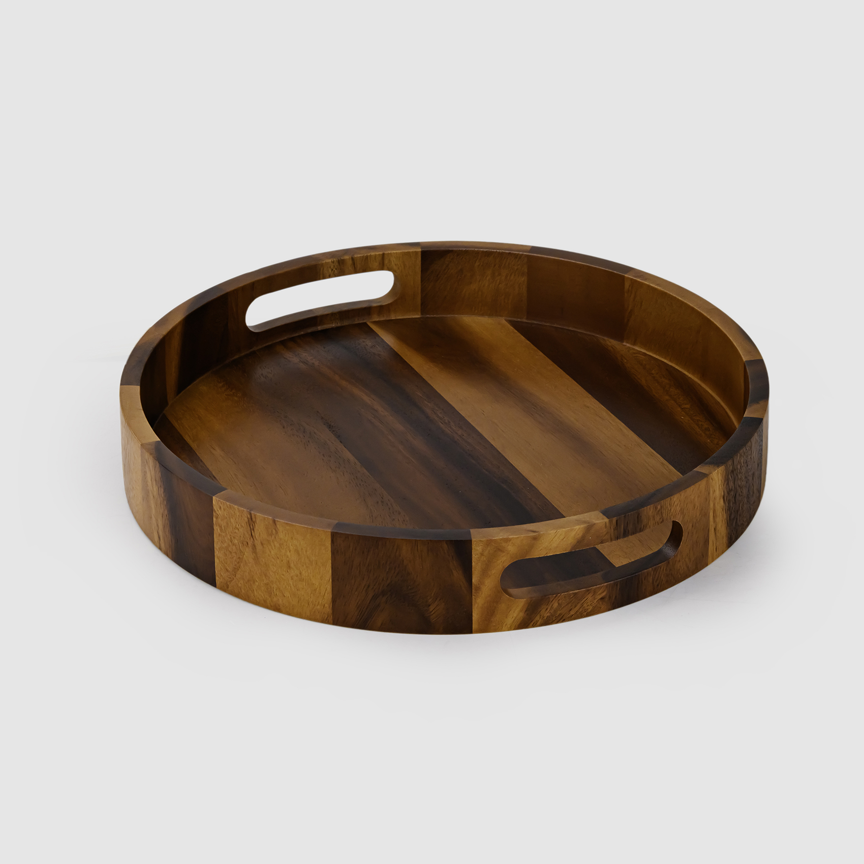 Billi Acacia Wood Serving Round Tray 14 inch - Premium Wooden Round Platter with Handles|Elegant Rustic Serving Tray for Snacks, Drinks, Breakfast & Décor - Image 4