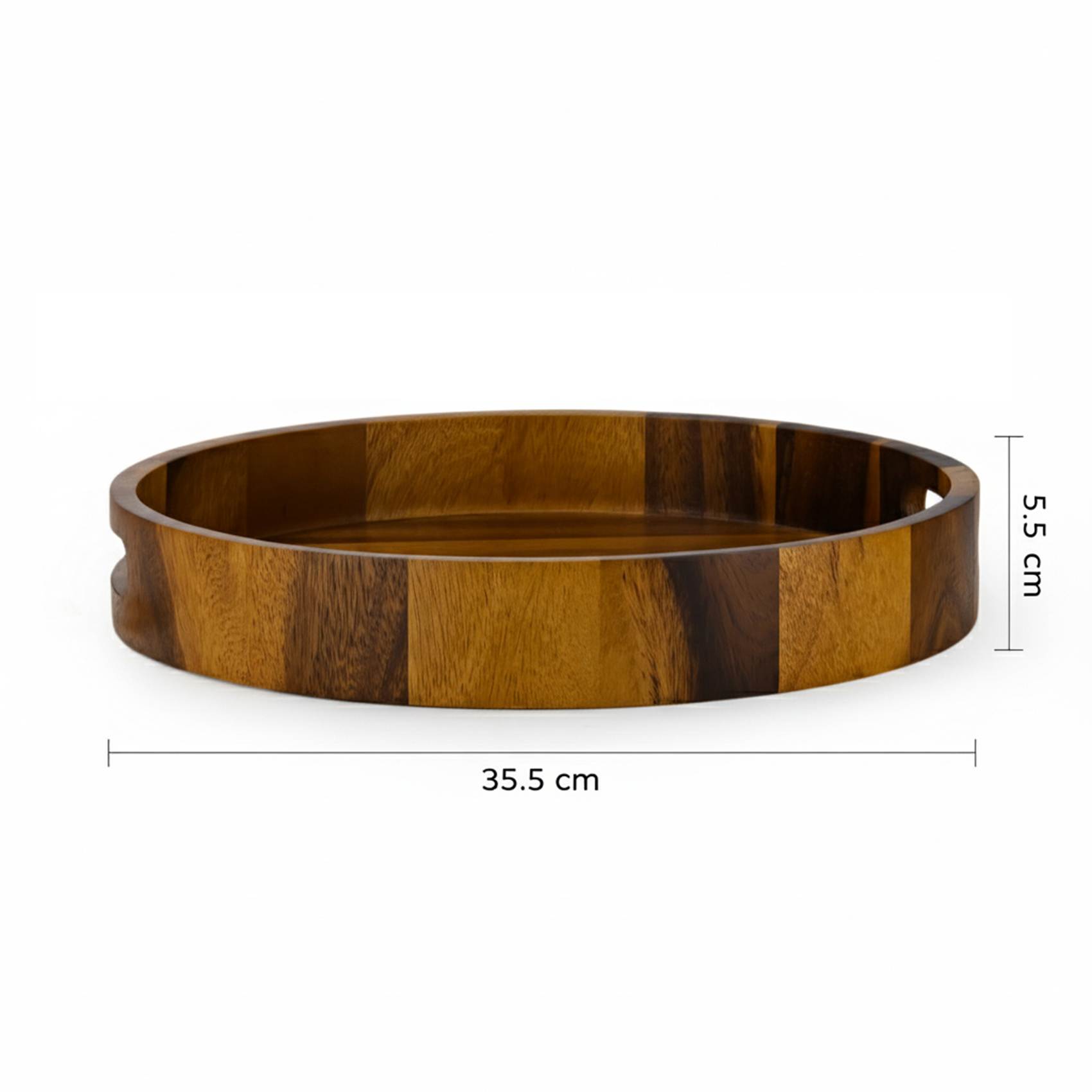 Billi Acacia Wood Serving Round Tray 14 inch - Premium Wooden Round Platter with Handles|Elegant Rustic Serving Tray for Snacks, Drinks, Breakfast & Décor - Image 6