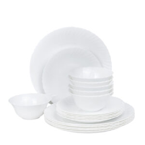 Cuisine Art ORA 18-Piece Opalware Dinner Set, White | Durable Lightweight Opal Glass Crockery | Classique Design | 6 Full Plates, 6 Quarter Plates, 6 Soup Bowls | Microwave & Dishwasher Safe