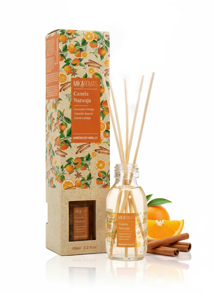 Mikaromas Reed Diffuser - Cinnamon & Orange Fragrance, 95ml | Long-Lasting Aromatic Reed Diffuser Set for Home, Office & Spa