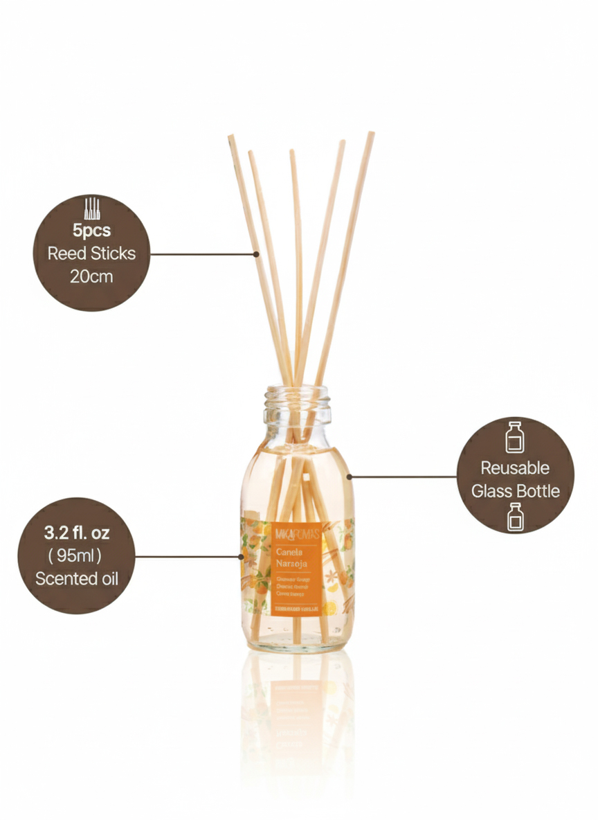Mikaromas Reed Diffuser - Cinnamon & Orange Fragrance, 95ml | Long-Lasting Aromatic Reed Diffuser Set for Home, Office & Spa - Image 3