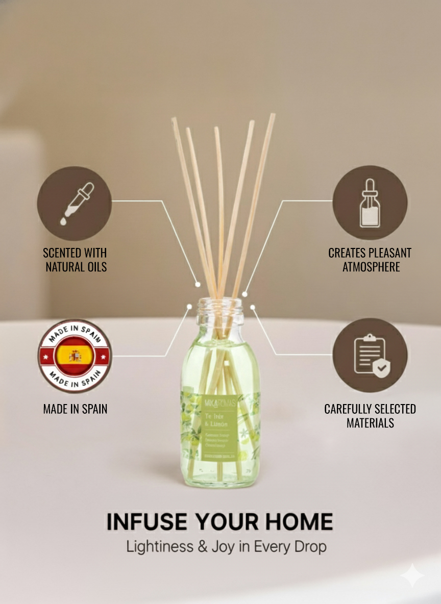 Mikaromas Reed Diffuser - Green Tea & Lemon Fragrance, 95ml|Long-Lasting Aromatic Reed Diffuser Set for Home, Office&Spa|Refreshing Citrus&Herbal Essential Oil Blend for Calm,Clean&Energizing Ambience - Image 2