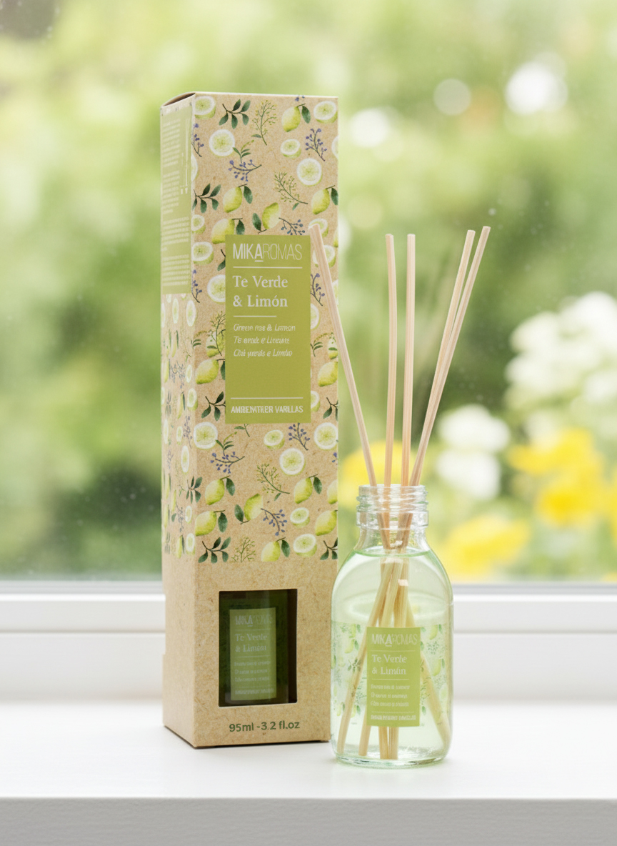Mikaromas Reed Diffuser - Green Tea & Lemon Fragrance, 95ml|Long-Lasting Aromatic Reed Diffuser Set for Home, Office&Spa|Refreshing Citrus&Herbal Essential Oil Blend for Calm,Clean&Energizing Ambience - Image 5