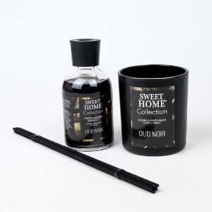 Sweet Home Ambient Fragrance 100ml + Glass Candle 280g (Groud Noir) | Luxurious Home Fragrance Combo | Long-Lasting Aromatic Experience | Elegant Gift for Living Room, Bedroom & Office