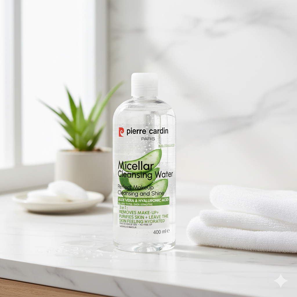 Pierre Cardin Paris Micellar Cleansing Water with Aloe Vera & Hyaluronic Acid - Makeup Remover, Skin Purifier & Hydration Cleanser for All Skin Types, Even Sensitive, 400ml - Image 3