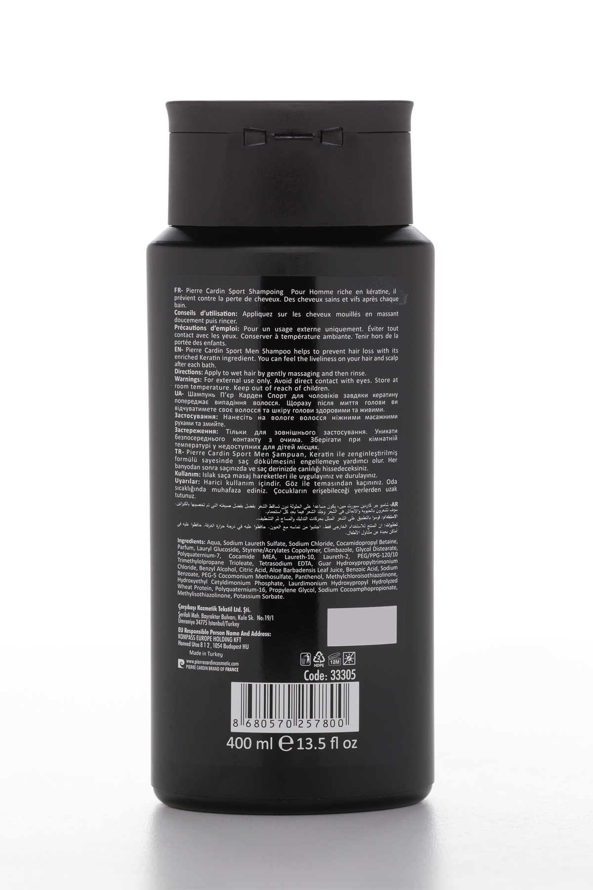 Pierre Cardin Sport Shampoo for Men with Keratin & Provitamin B5 Hair Perfection Formula, Mild & Refreshing Cleanse, 400ml - Image 2