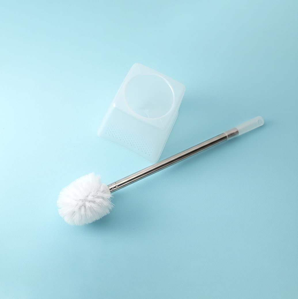 Modern Plastic Toilet Brush and Holder Set with Durable Metal Handle - 45cm Long Reach, Compact Bathroom Scrubber for Efficient Deep Cleaning, Minimalist White Design - Image 3