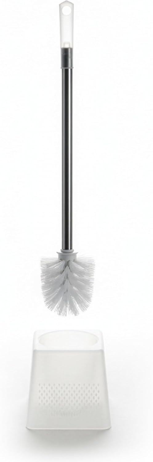 Modern Plastic Toilet Brush and Holder Set with Durable Metal Handle - 45cm Long Reach, Compact Bathroom Scrubber for Efficient Deep Cleaning, Minimalist White Design