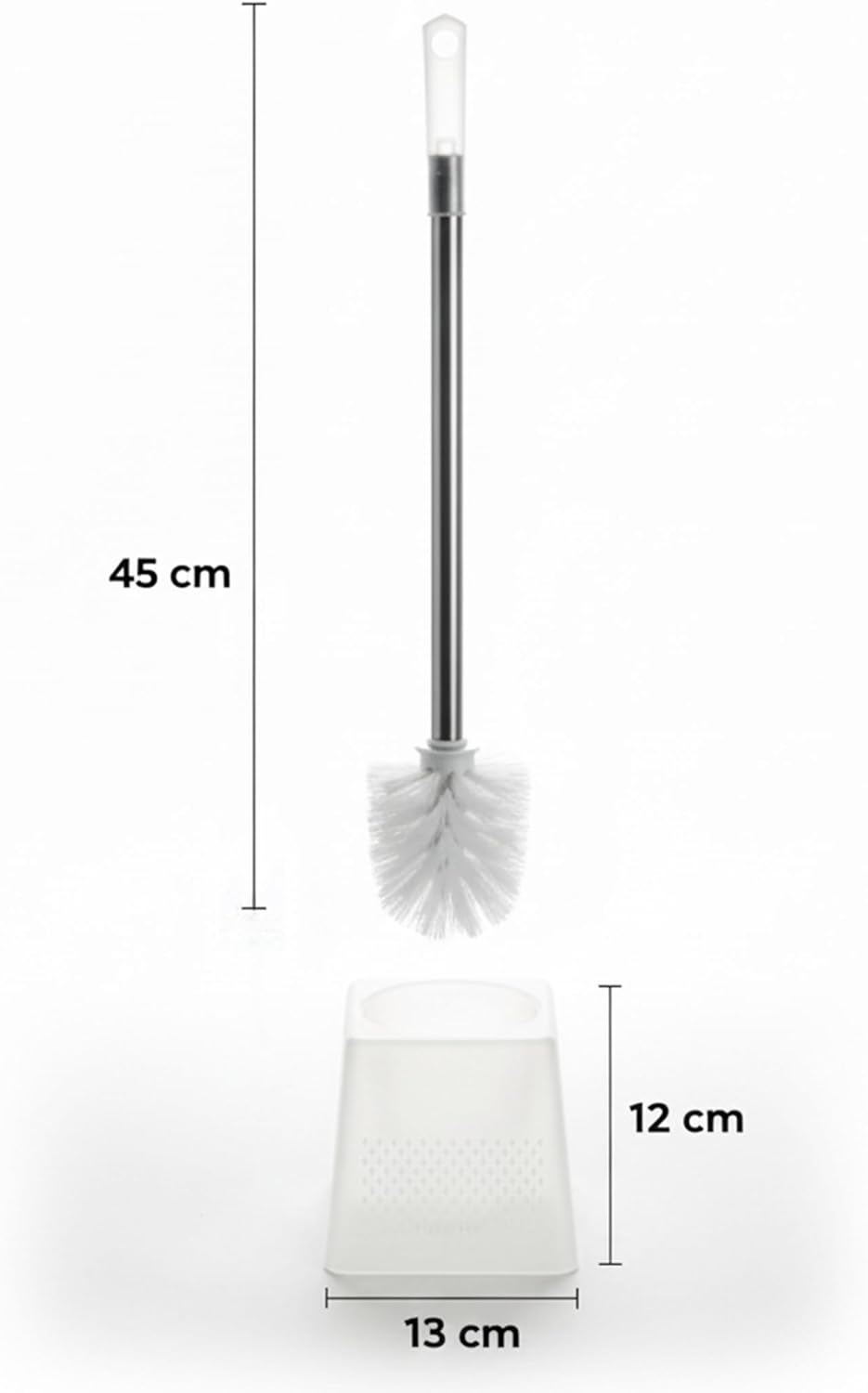 Modern Plastic Toilet Brush and Holder Set with Durable Metal Handle - 45cm Long Reach, Compact Bathroom Scrubber for Efficient Deep Cleaning, Minimalist White Design - Image 4