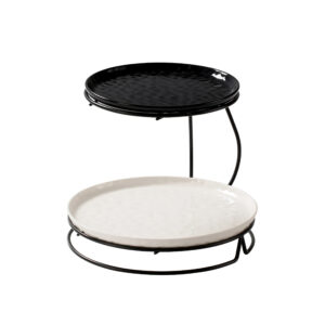 Shallow 2-Tier Serving Stand Hammered Porcelain Dessert Tower  Multi-Tiered Food Server for Daily Home Use, Coffee Stations, Buffet Tray & Tea Rack (20cm & 26cm, Black & White)