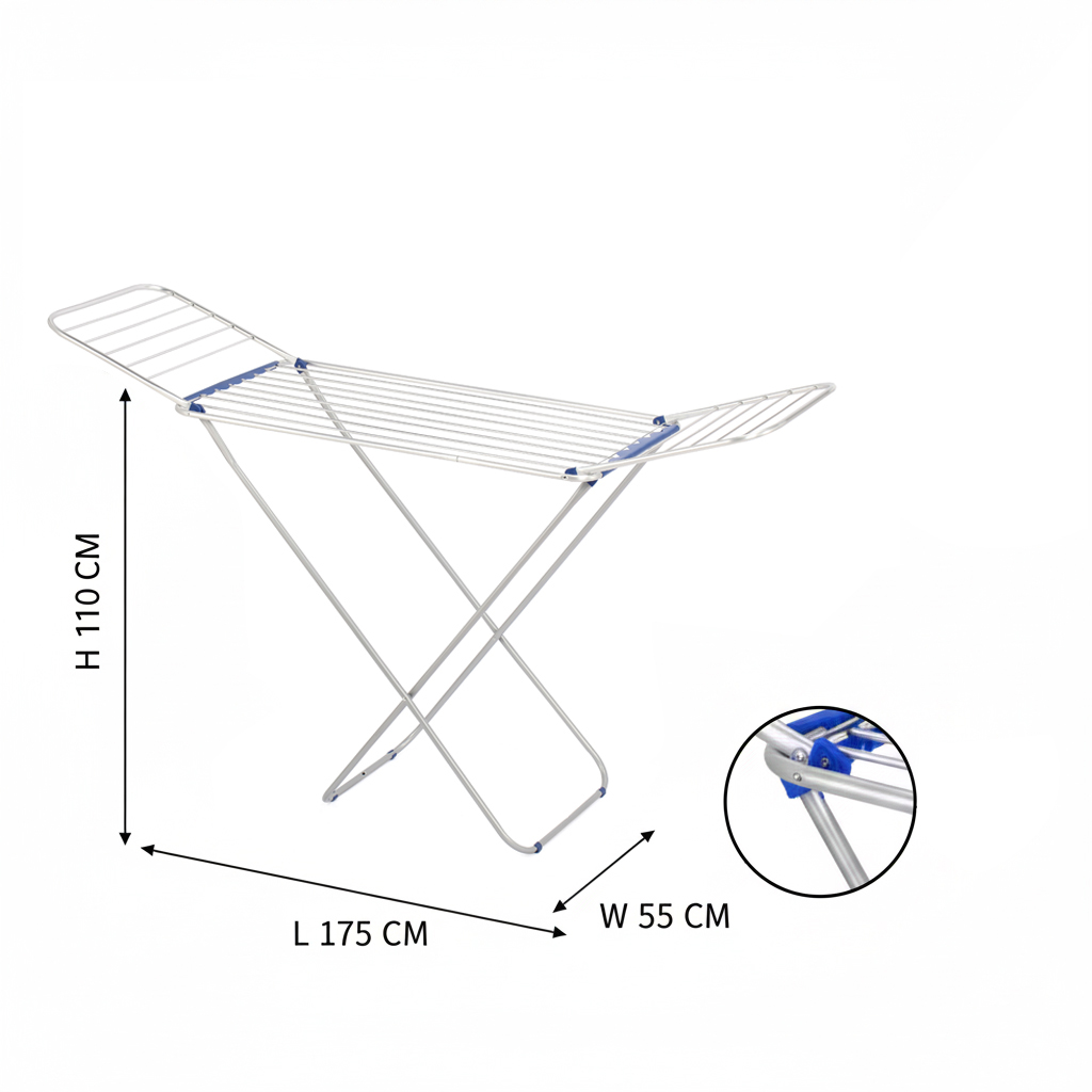 Cuisine Art 18M Aluminium Cloth Dryer with Iron Legs Blue/Red (Assorted)| Foldable Clothes Drying Stand | Size 175×55×110 cm for Home & Balcony