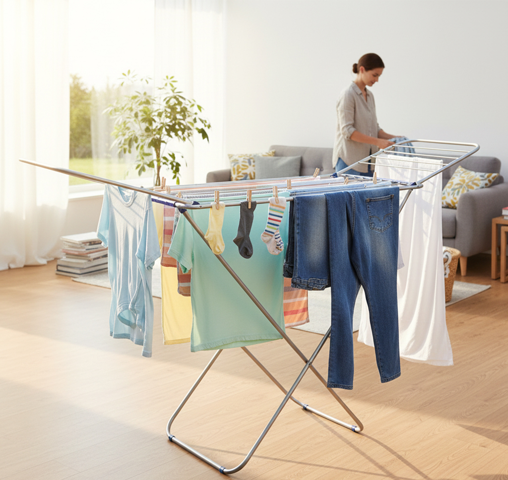Cuisine Art 18M Aluminium Cloth Dryer with Iron Legs Blue/Red (Assorted)| Foldable Clothes Drying Stand | Size 175×55×110 cm for Home & Balcony - Image 3
