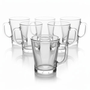 Cuisine Art Soda-Lime Glass Tea Mug 225ml Set of 6 | Transparent Tea Coffee Glass Mugs | Heat-Resistant Clear Glass Cups for Home Kitchen Office & Café