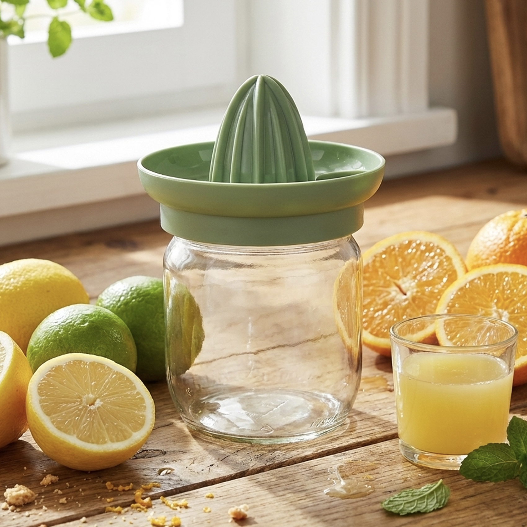 Herevin Glass & Polypropylene 425ml Citrus Squeezer, Manual Lemon & Orange Juicer with Glass Container, BPA Free Hand Press Fruit Juice Extractor for Kitchen, Home & Daily Use Clear (Cap Color Assorted) - Image 6
