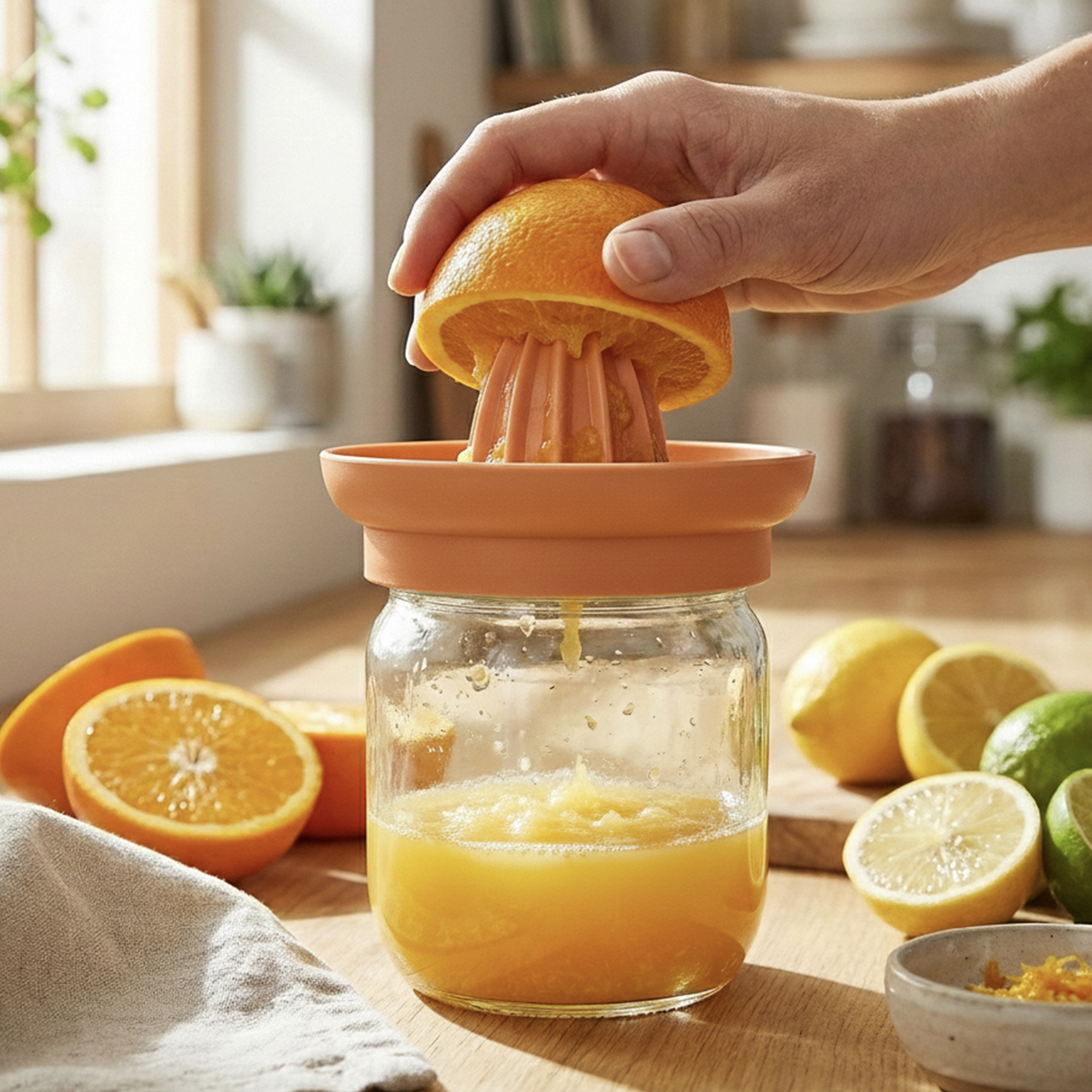 Herevin Glass & Polypropylene 425ml Citrus Squeezer, Manual Lemon & Orange Juicer with Glass Container, BPA Free Hand Press Fruit Juice Extractor for Kitchen, Home & Daily Use Clear (Cap Color Assorted) - Image 7