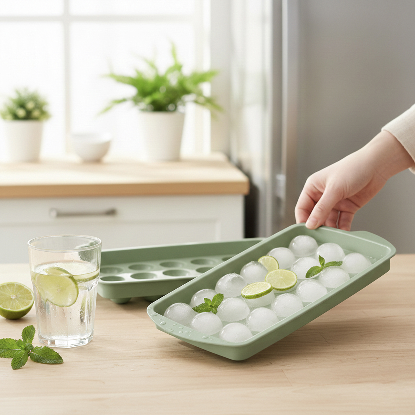 Herevin Polypropylene 18 Hole Round Ice Cube Tray, BPA Free Plastic Ice Cube Maker for Freezer, Easy Release Round Ice Mould for Drinks, Cocktails, Juice & Home Use Assorted (Green/Orange) - Image 6