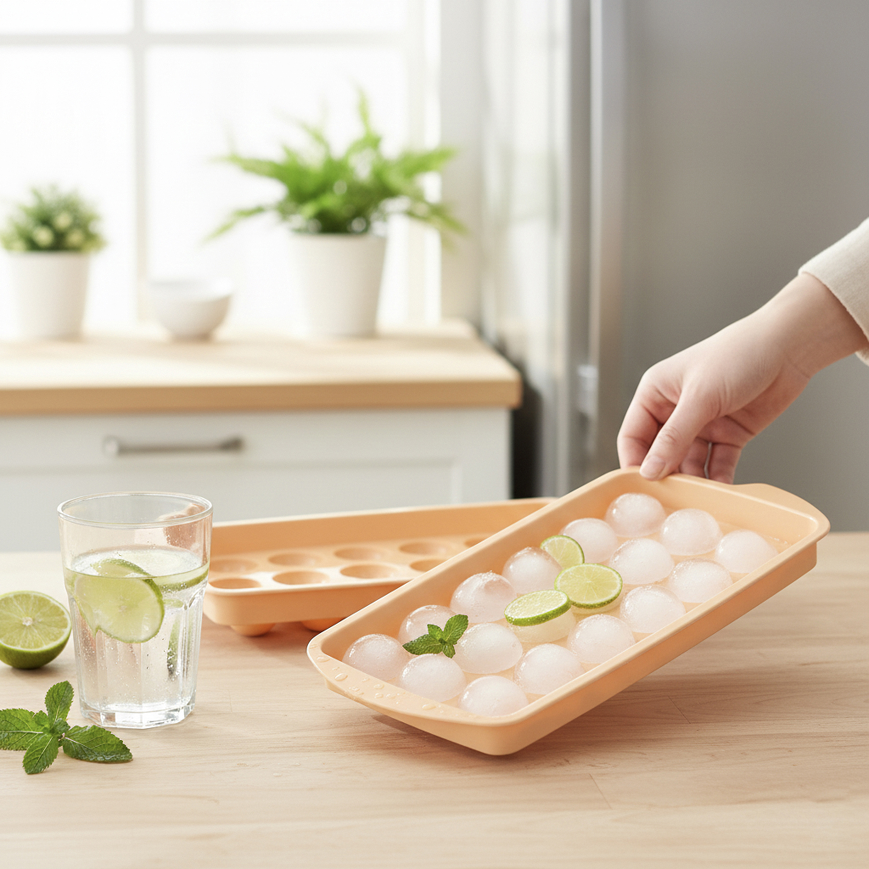 Herevin Polypropylene 18 Hole Round Ice Cube Tray, BPA Free Plastic Ice Cube Maker for Freezer, Easy Release Round Ice Mould for Drinks, Cocktails, Juice & Home Use Assorted (Green/Orange) - Image 7