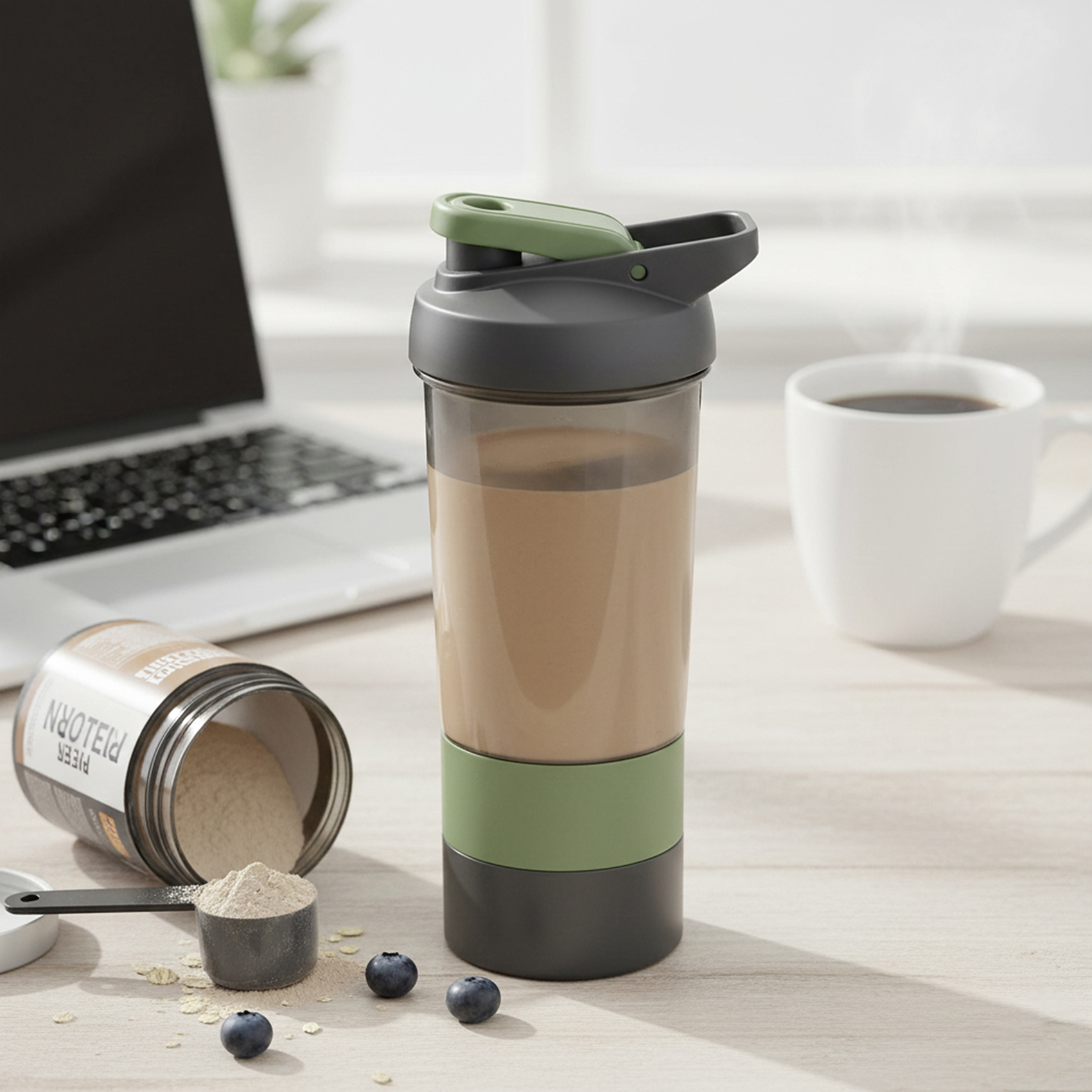 Herevin Polypropylene 500ml Gym Shaker Bottle with 2 Small Storage Containers, Leak-Proof Protein Shaker, BPA-Free Sports & Fitness Bottle for Gym, Workout, Supplements, Travel Black (Assorted Cap) - Image 7