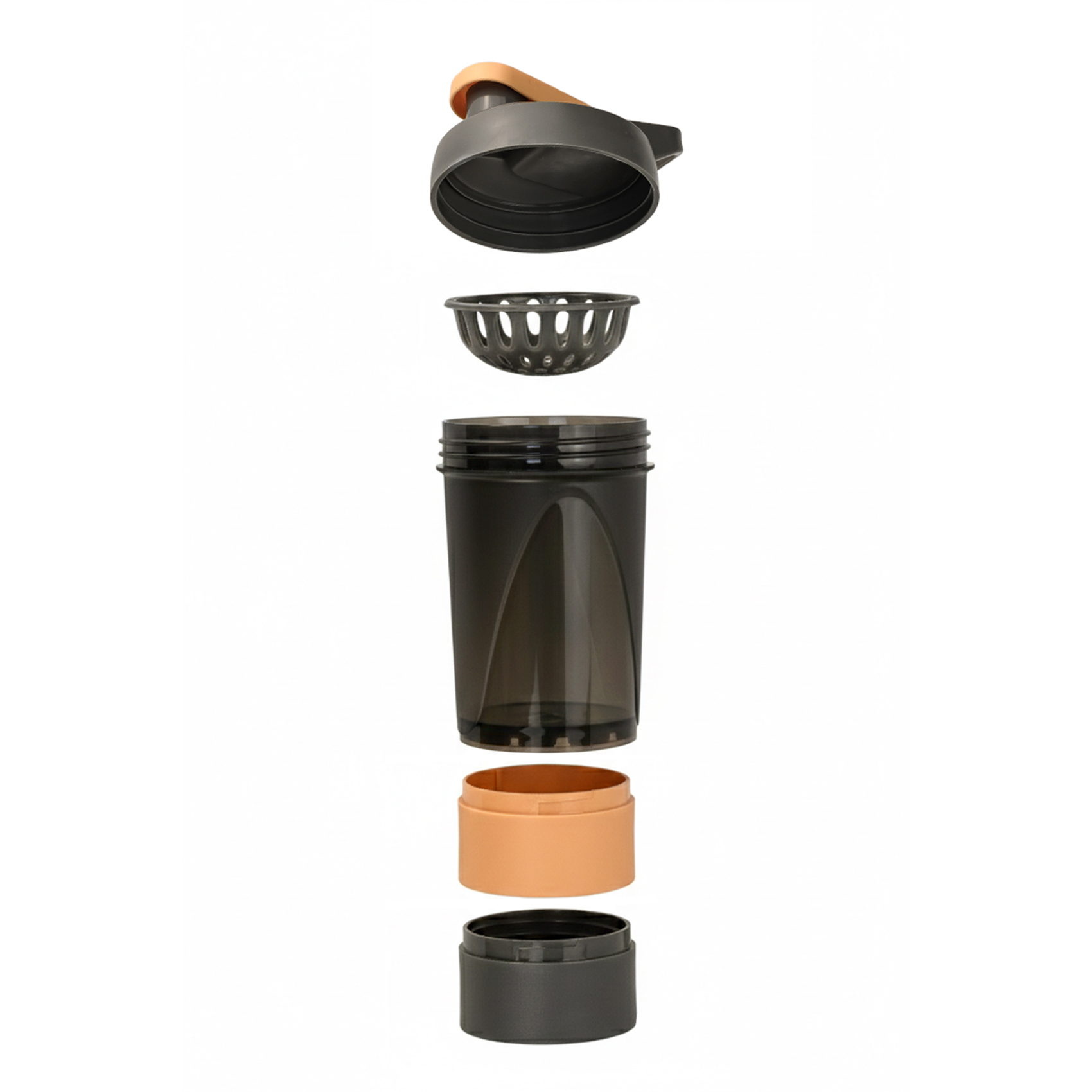 Herevin Polypropylene 500ml Gym Shaker Bottle with 2 Small Storage Containers, Leak-Proof Protein Shaker, BPA-Free Sports & Fitness Bottle for Gym, Workout, Supplements, Travel Black (Assorted Cap) - Image 3