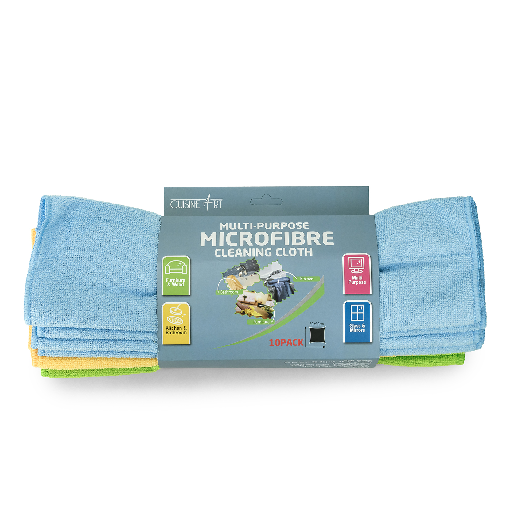 Cuisine Art 100% Polyester Multipurpose Microfiber Cleaning Cloth 10 PCS Set, Multicolor | 30×30 cm | Lint-Free, Reusable Cleaning Towels for Home, Kitchen & Car